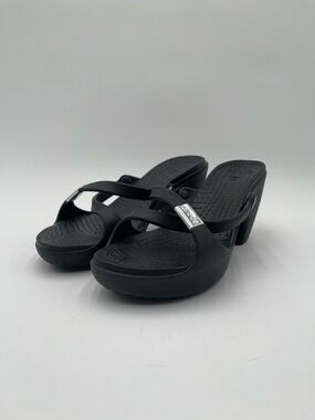 Crocs Cyprus Heel Strappy Platform Sandal Women's Size 9 Black Comfort Shoes